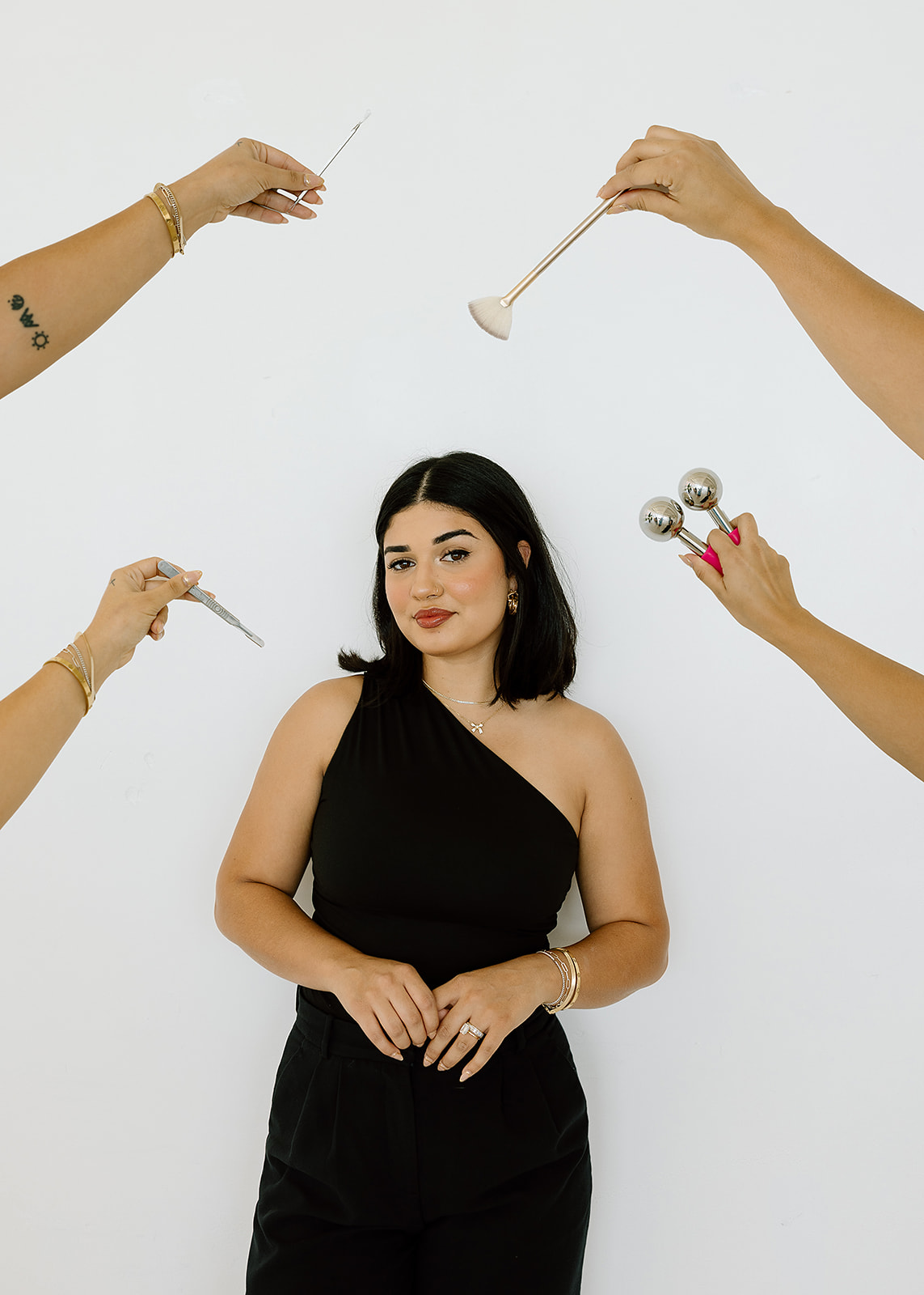 Maria surrounded by skincare tools